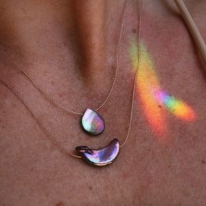 mother of pearl • 14 gold filled • peach skin cord